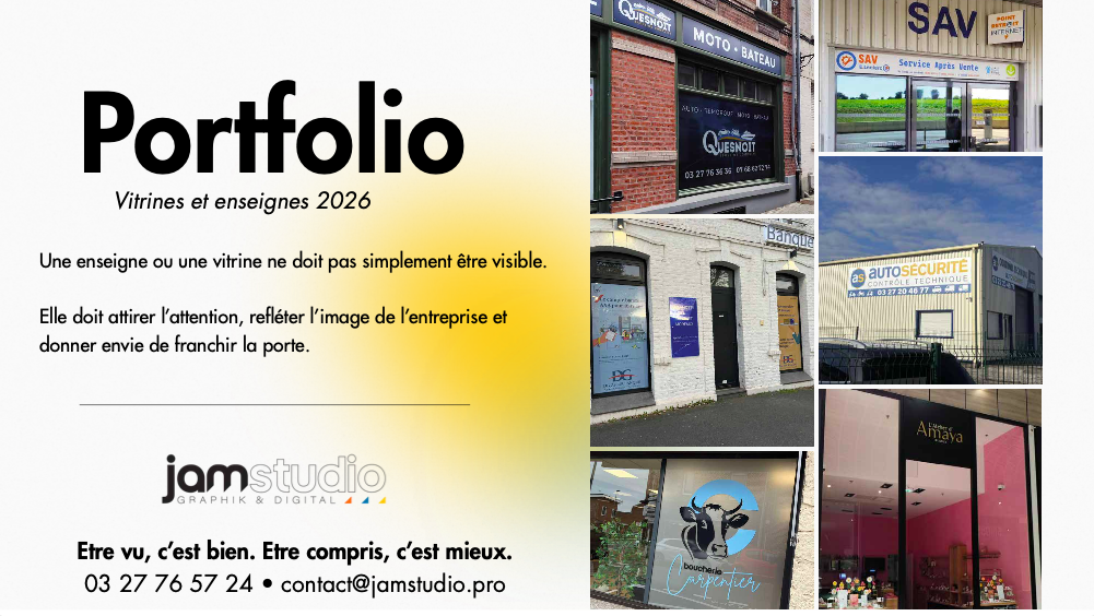 Portfolio enseignes vitrines et signalétique JAM Studio