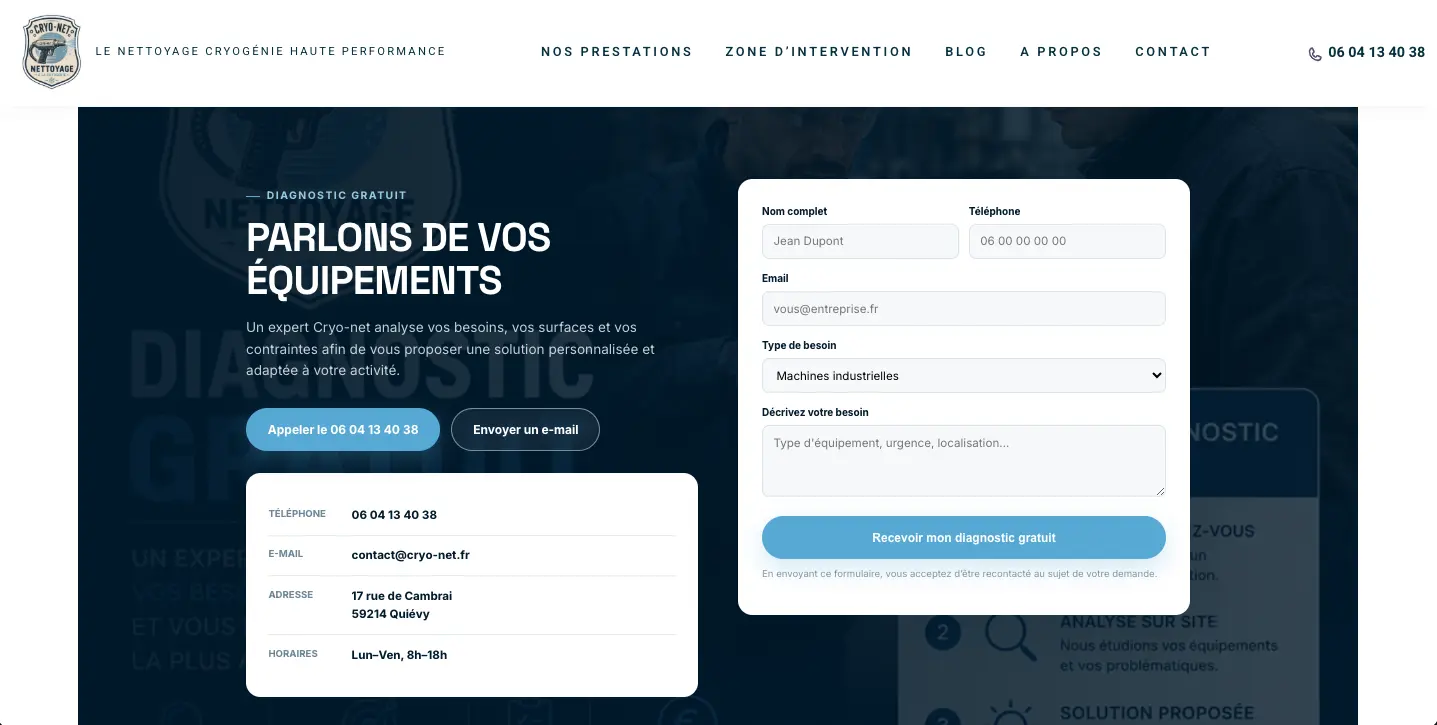 Création du site internet Cryo-net par JAM Studio